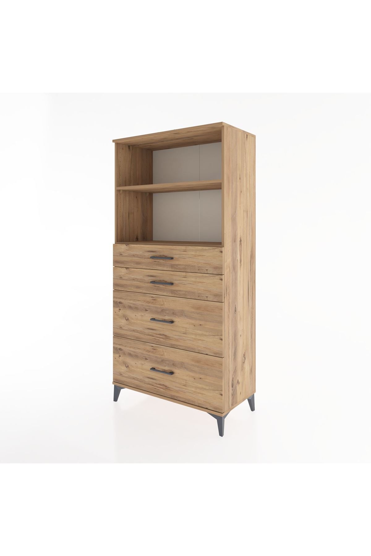 Hyperion Dolap 2 Raflı 4 Çekmeceli 88x44x182 Çam-Çam