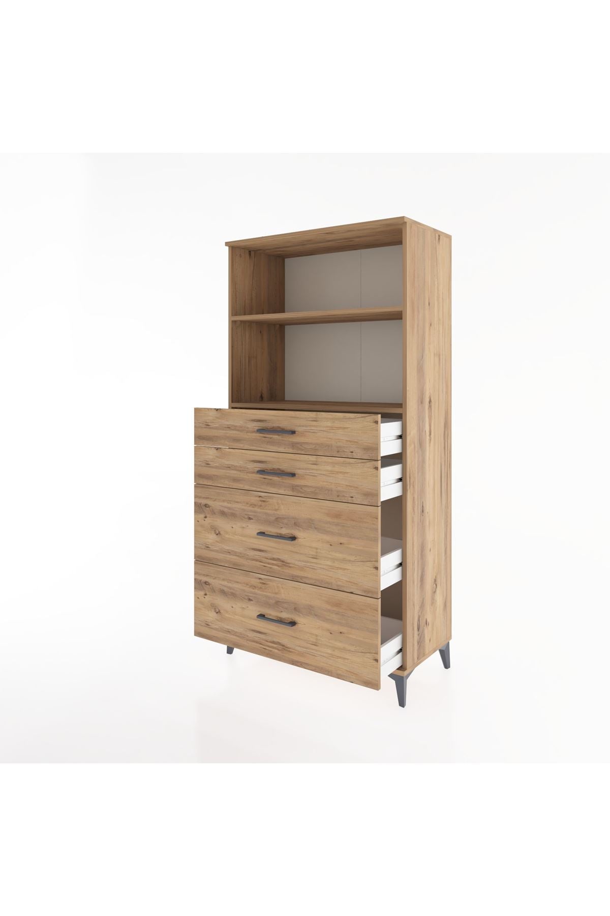 Hyperion Dolap 2 Raflı 4 Çekmeceli 88x44x182 Çam-Çam