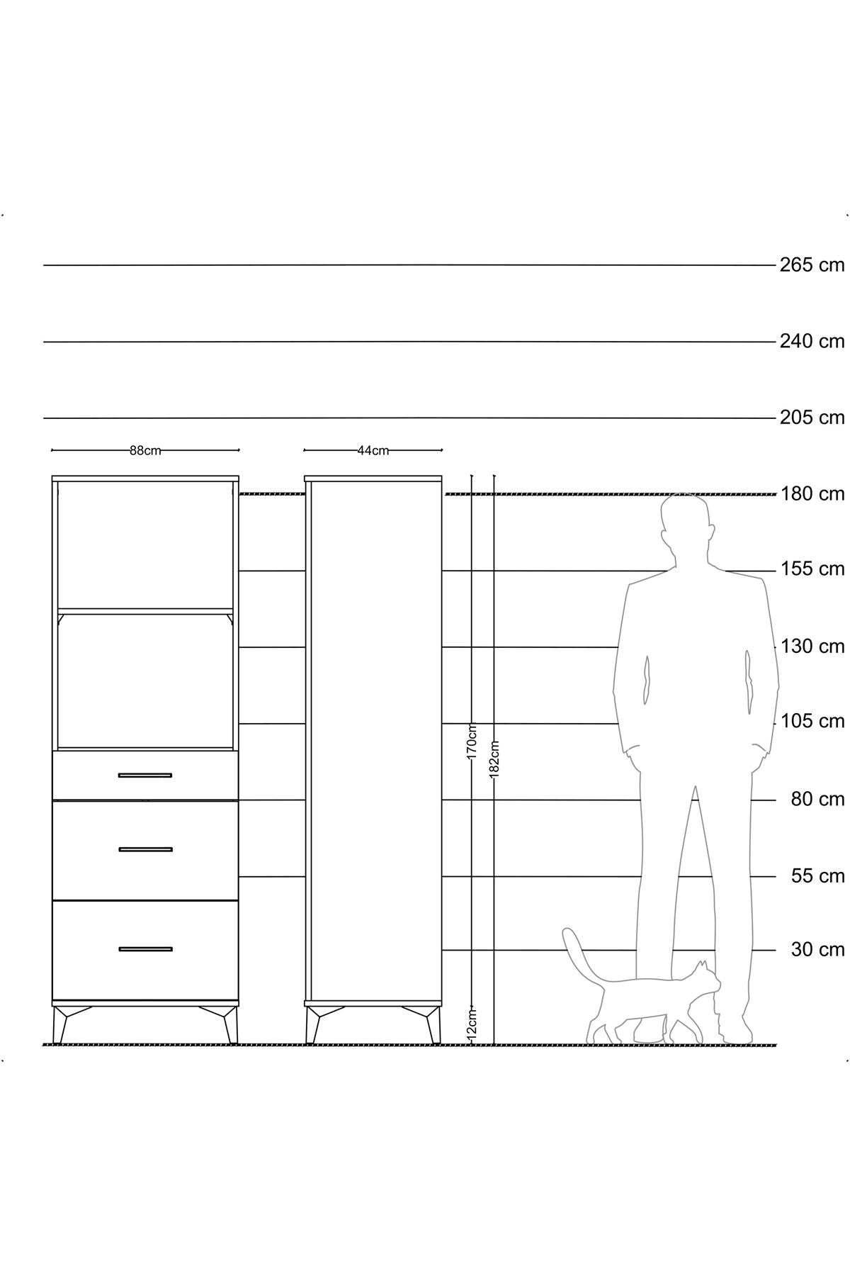 Hyperion Dolap 2 Raflı 3 Çekmeceli 88x44x182 Aytaşı-Antrasit