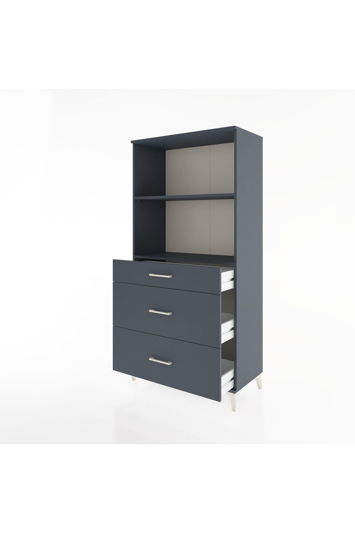 Hyperion Dolap 2 Raflı 3 Çekmeceli 88x44x182 Antrasit-Antrasit