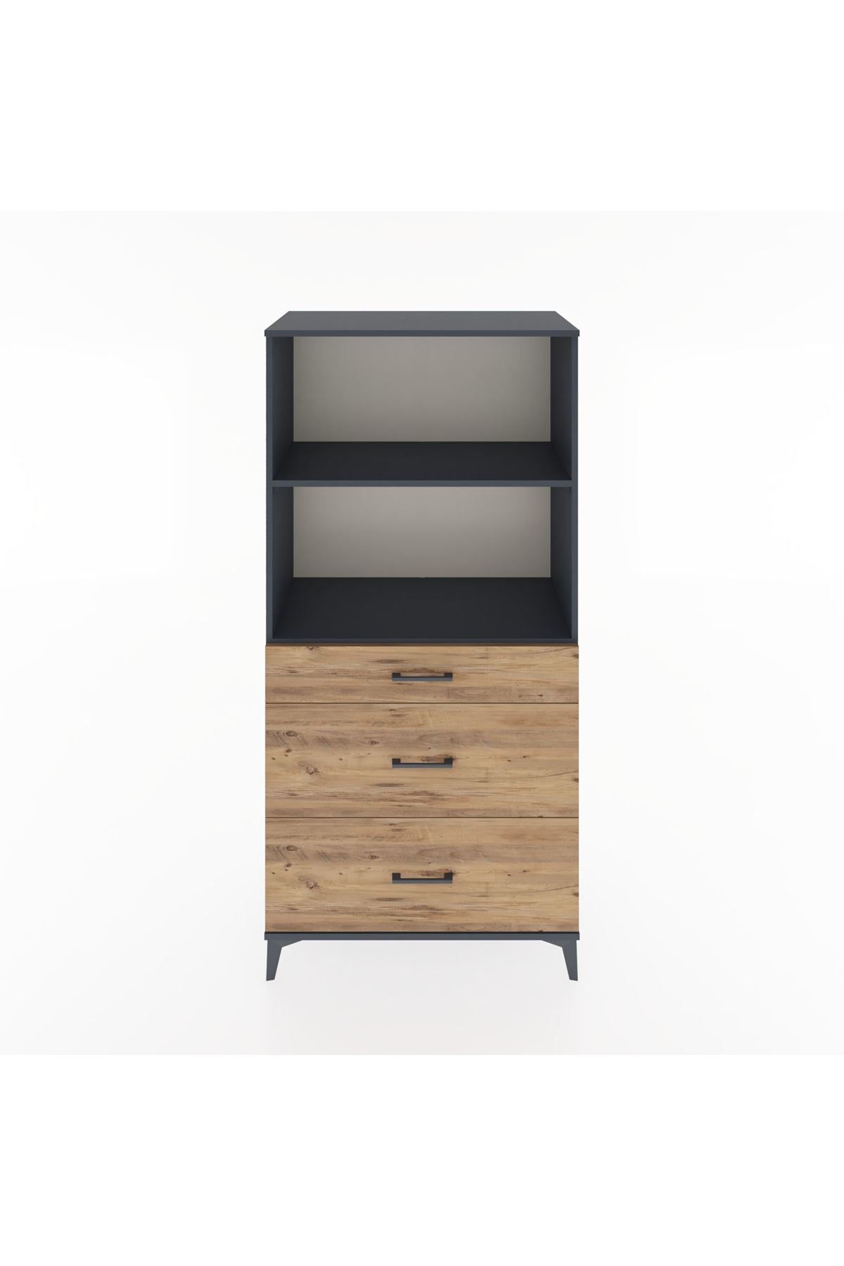 Hyperion Dolap 2 Raflı 3 Çekmeceli 88x44x182 Antrasit-Çam