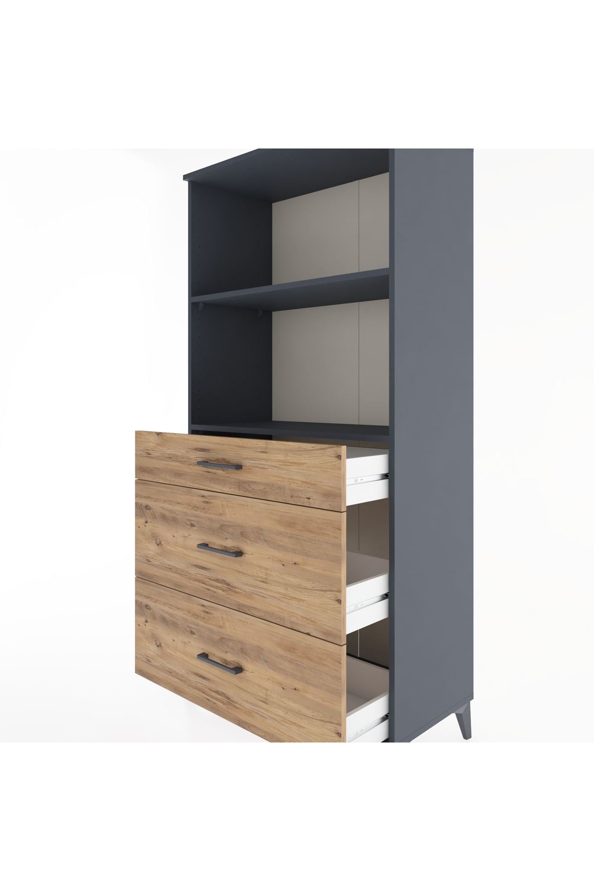 Hyperion Dolap 2 Raflı 3 Çekmeceli 88x44x182 Antrasit-Çam