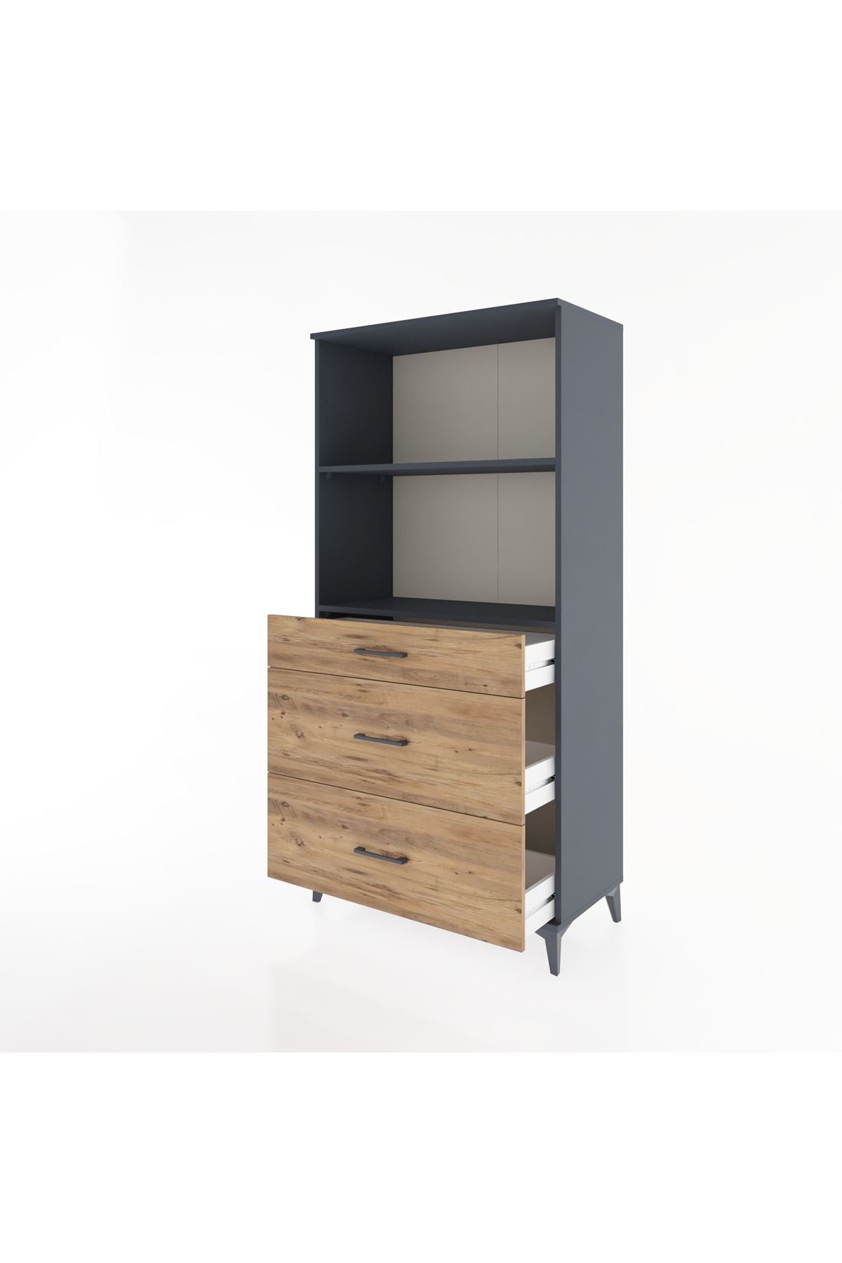 Hyperion Dolap 2 Raflı 3 Çekmeceli 88x44x182 Antrasit-Çam