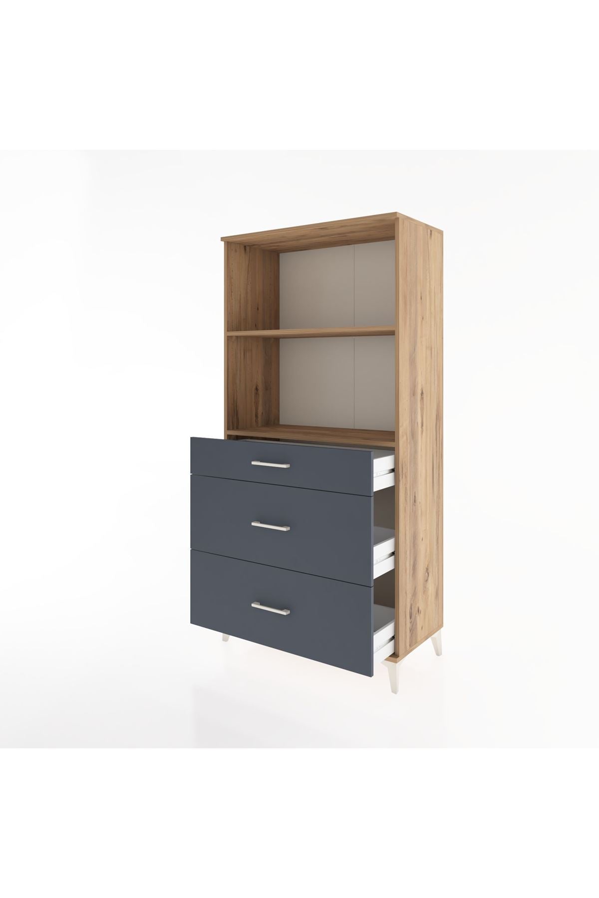 Hyperion Dolap 2 Raflı 3 Çekmeceli 88x44x182 Çam-Antrasit