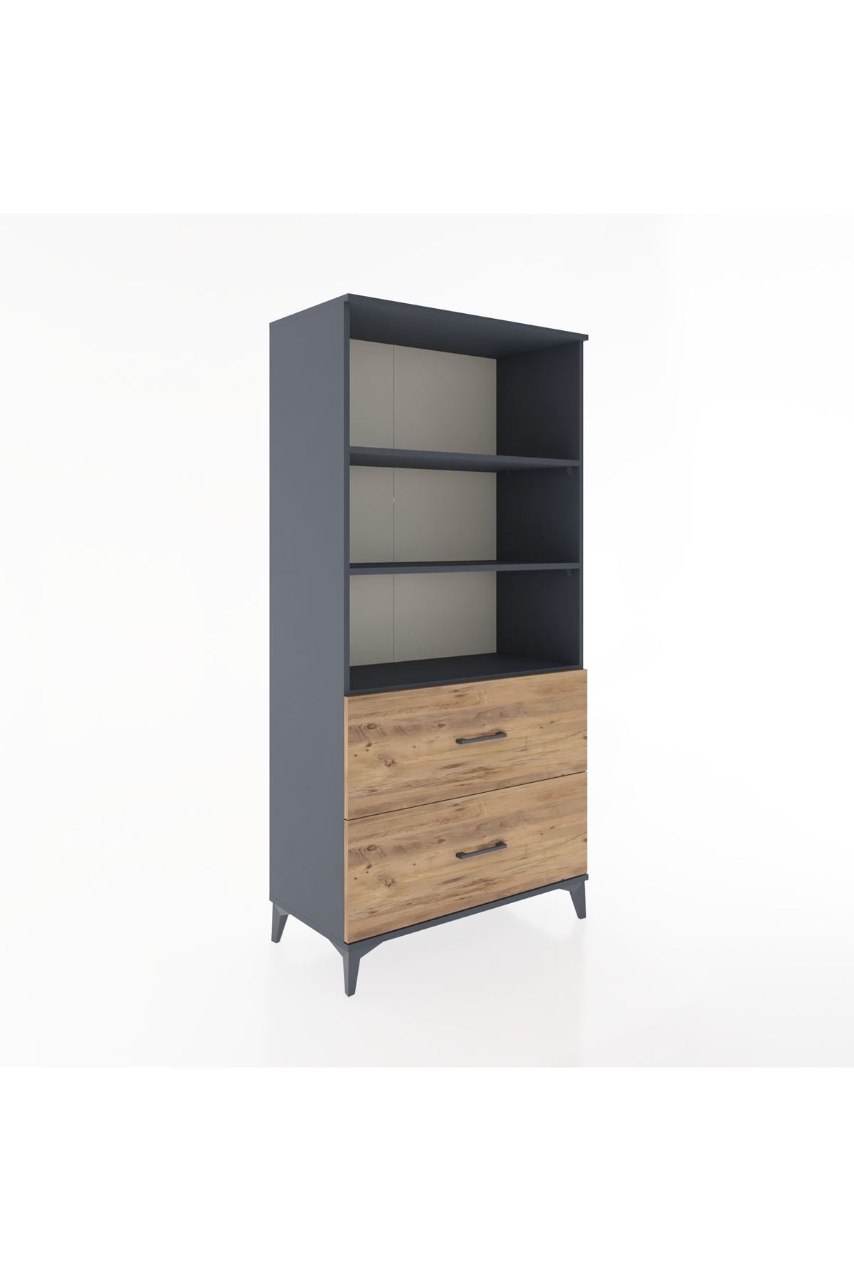 Hyperion Dolap 3 Raflı 2 Çekmeceli 88x44x182 Antrasit-Çam