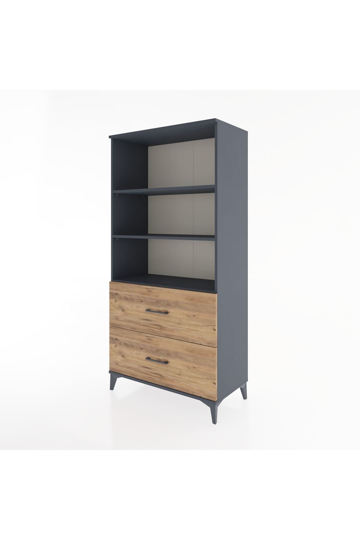 Hyperion Dolap 3 Raflı 2 Çekmeceli 88x44x182 Antrasit-Çam