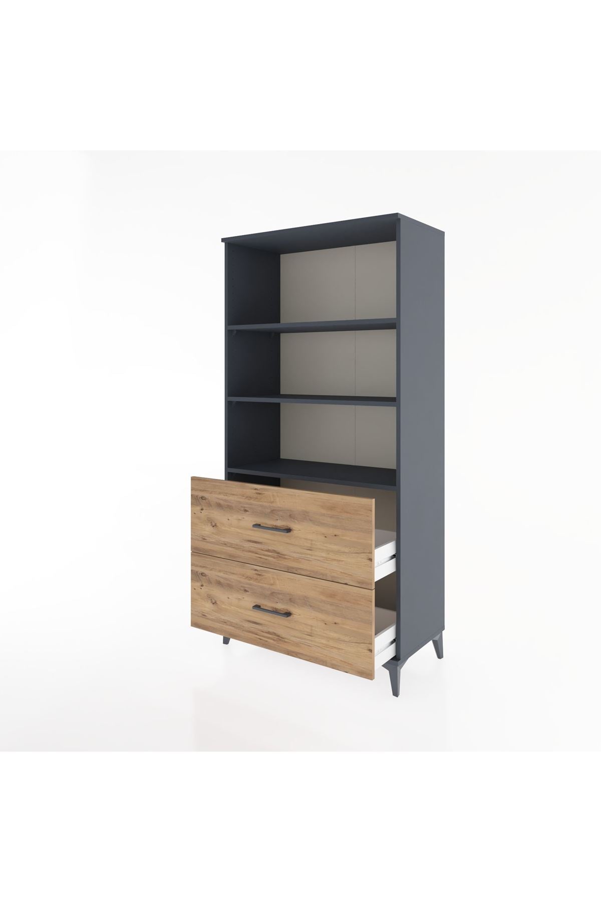 Hyperion Dolap 3 Raflı 2 Çekmeceli 88x44x182 Antrasit-Çam