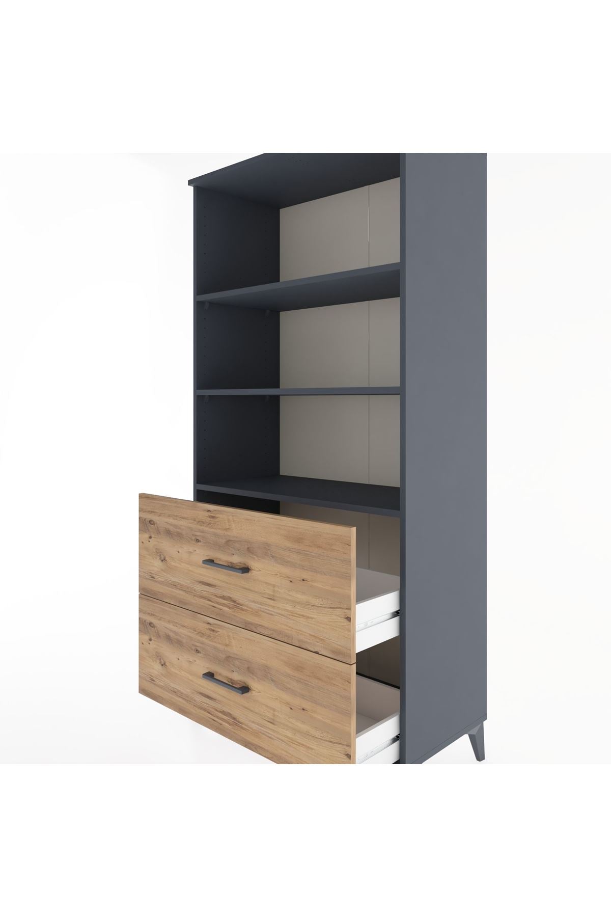 Hyperion Dolap 3 Raflı 2 Çekmeceli 88x44x182 Antrasit-Çam