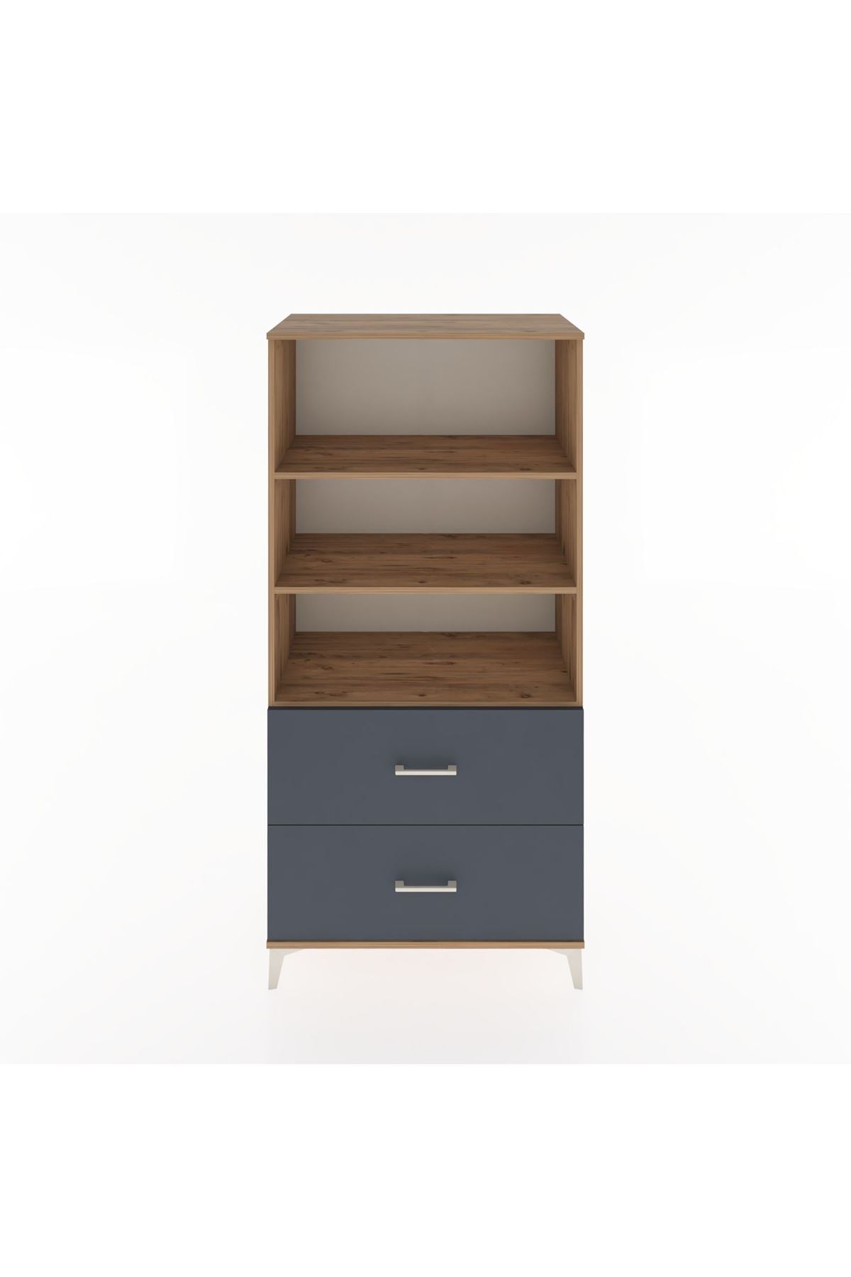 Hyperion Dolap 3 Raflı 2 Çekmeceli 88x44x182 Çam-Antrasit