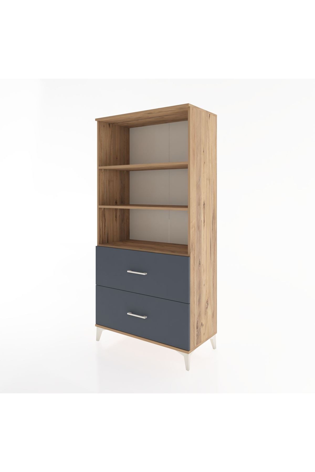 Hyperion Dolap 3 Raflı 2 Çekmeceli 88x44x182 Çam-Antrasit