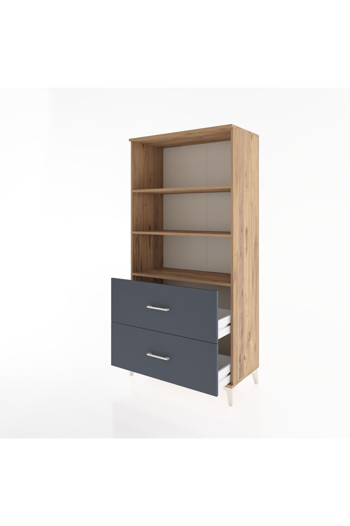 Hyperion Dolap 3 Raflı 2 Çekmeceli 88x44x182 Çam-Antrasit