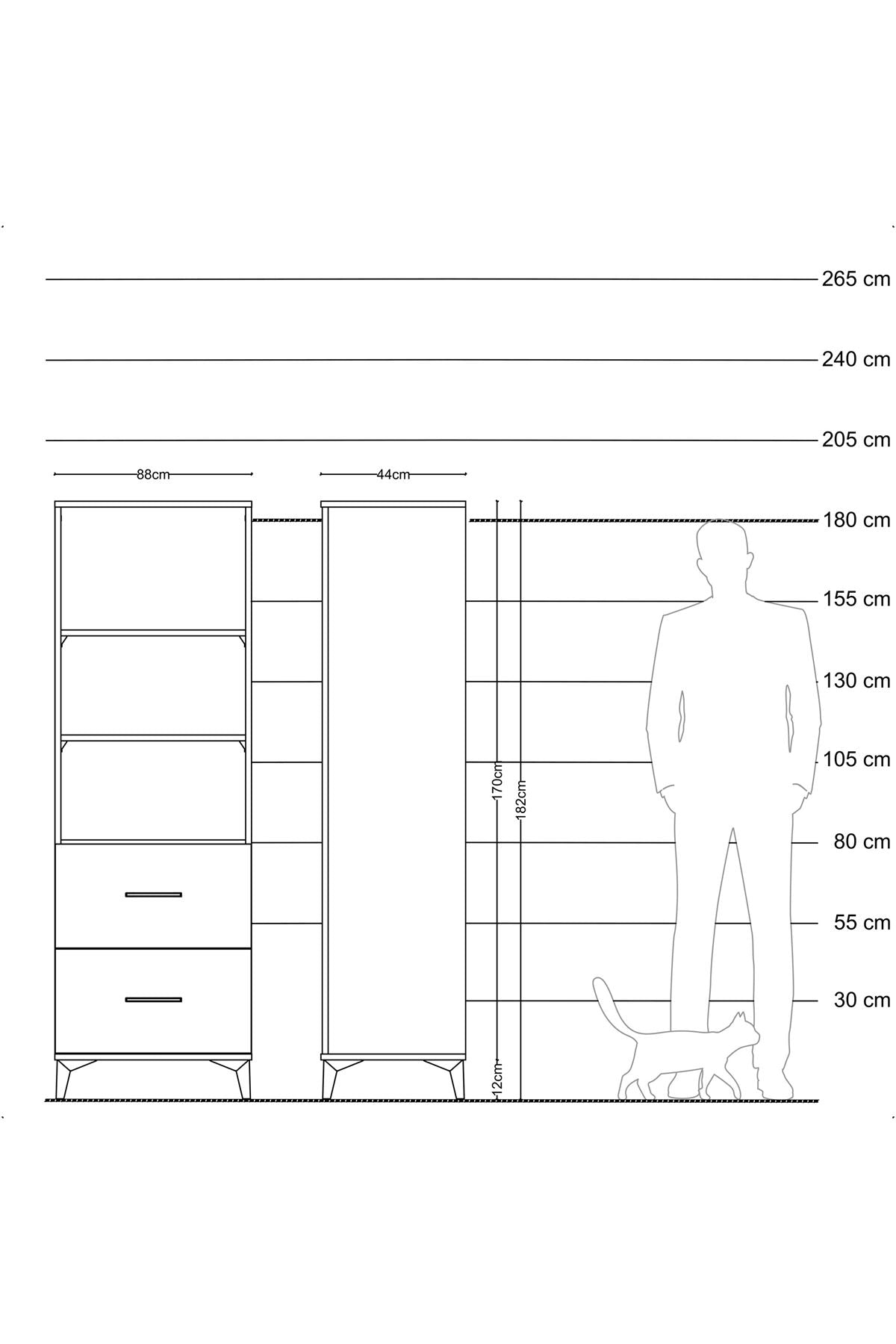 Hyperion Dolap 3 Raflı 2 Çekmeceli 88x44x182 Çam-Antrasit