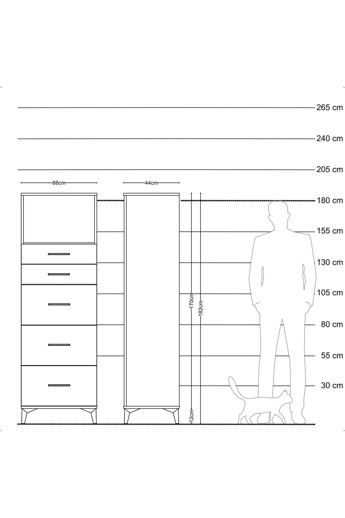 Hyperion Dolap Tek Raflı 5 Çekmeceli 88x44x182 - S57M050V5B