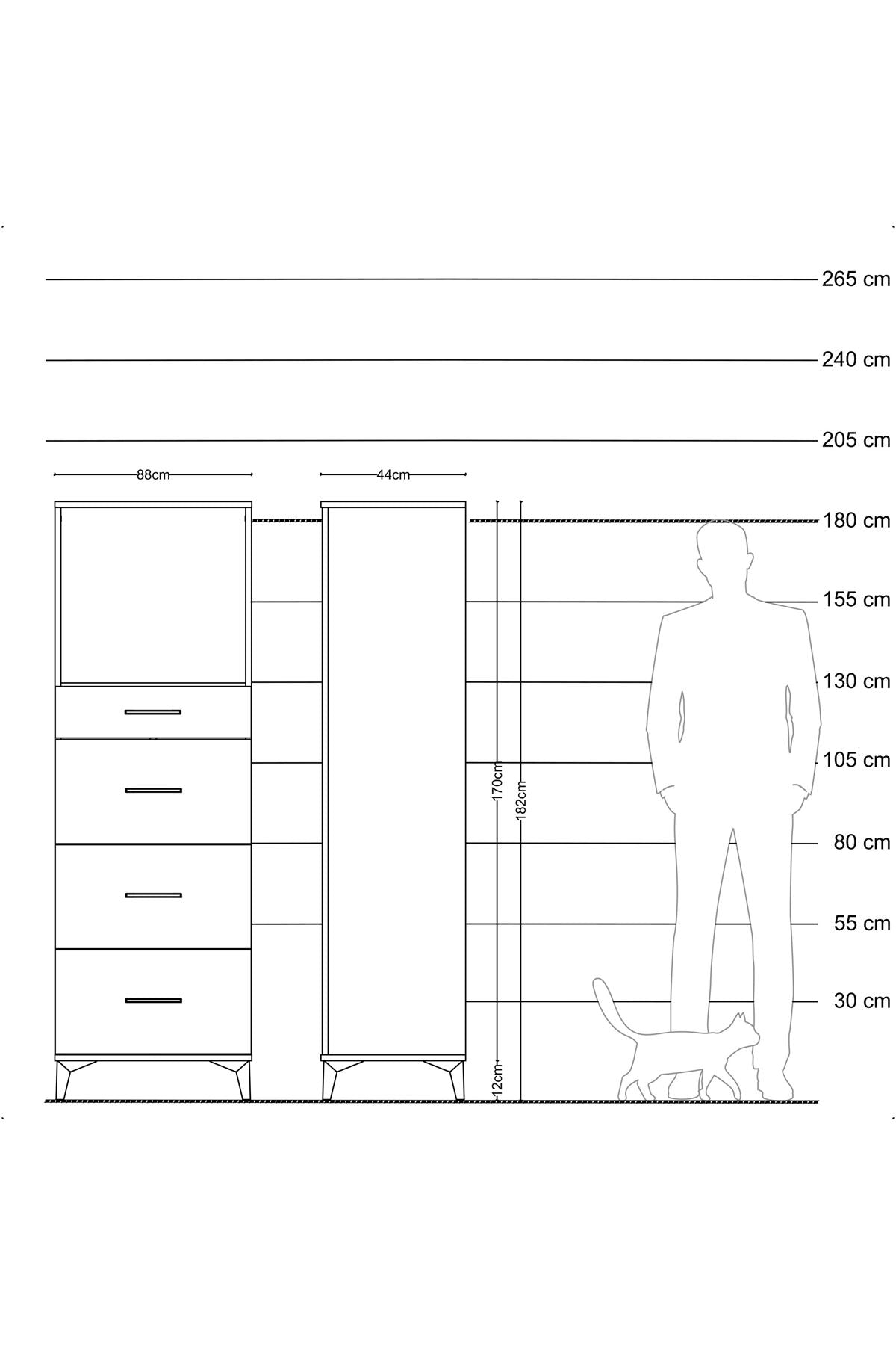 Hyperion Dolap Tek Raflı 4 Çekmeceli 88x44x182 - S57M051V5B