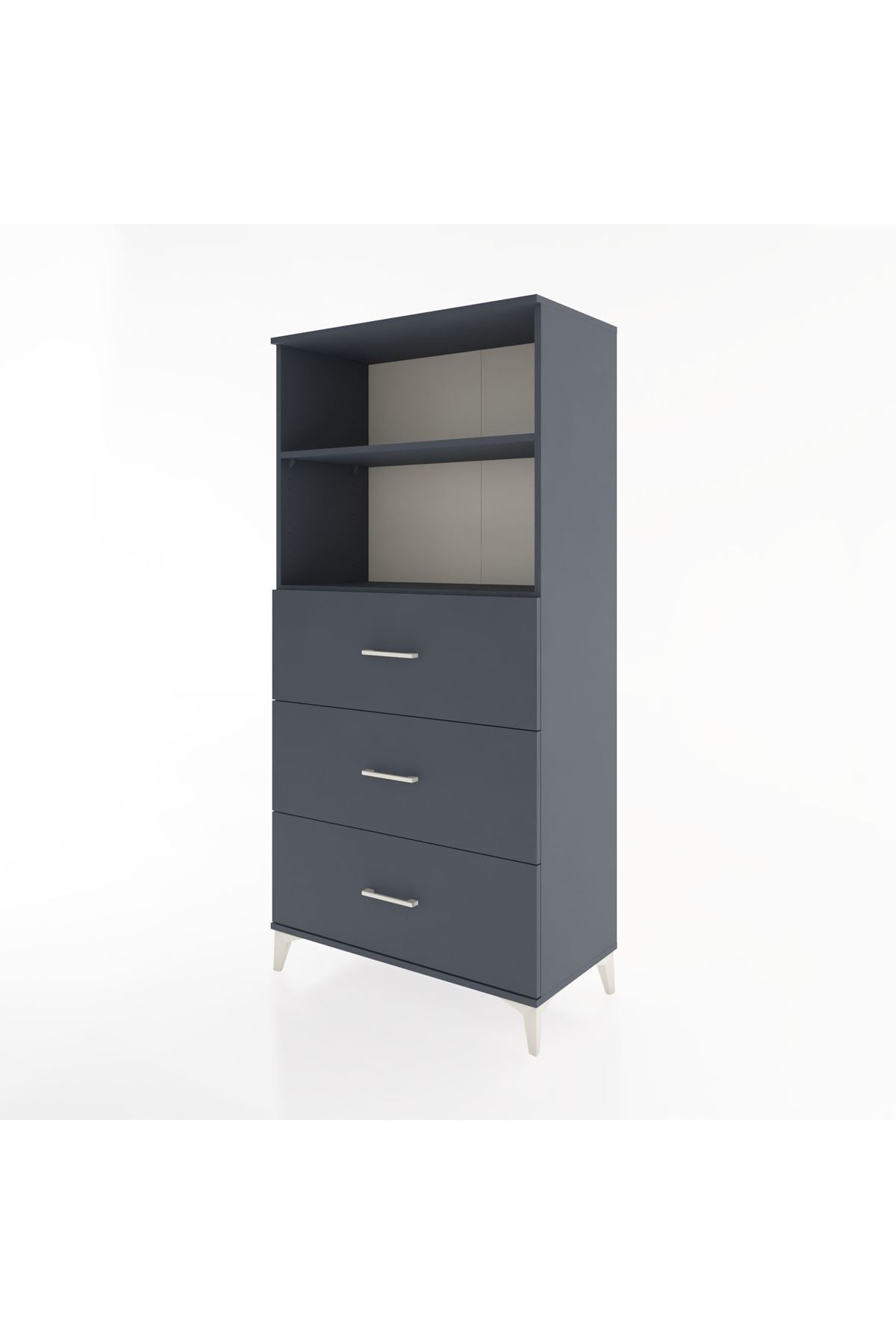 Hyperion Dolap 2 Raflı 3 Çekmeceli 88x44x182 Antrasit-Antrasit