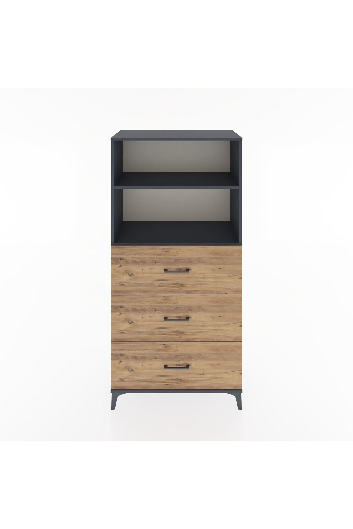 Hyperion Dolap 2 Raflı 3 Çekmeceli 88x44x182 Antrasit-Çam