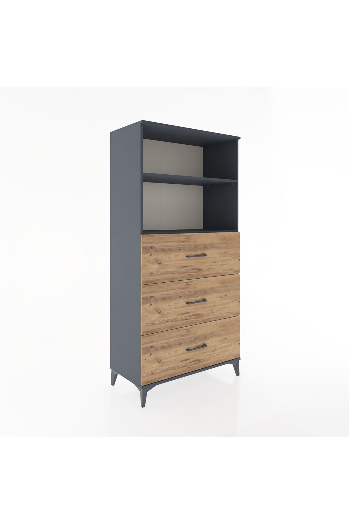 Hyperion Dolap 2 Raflı 3 Çekmeceli 88x44x182 Antrasit-Çam