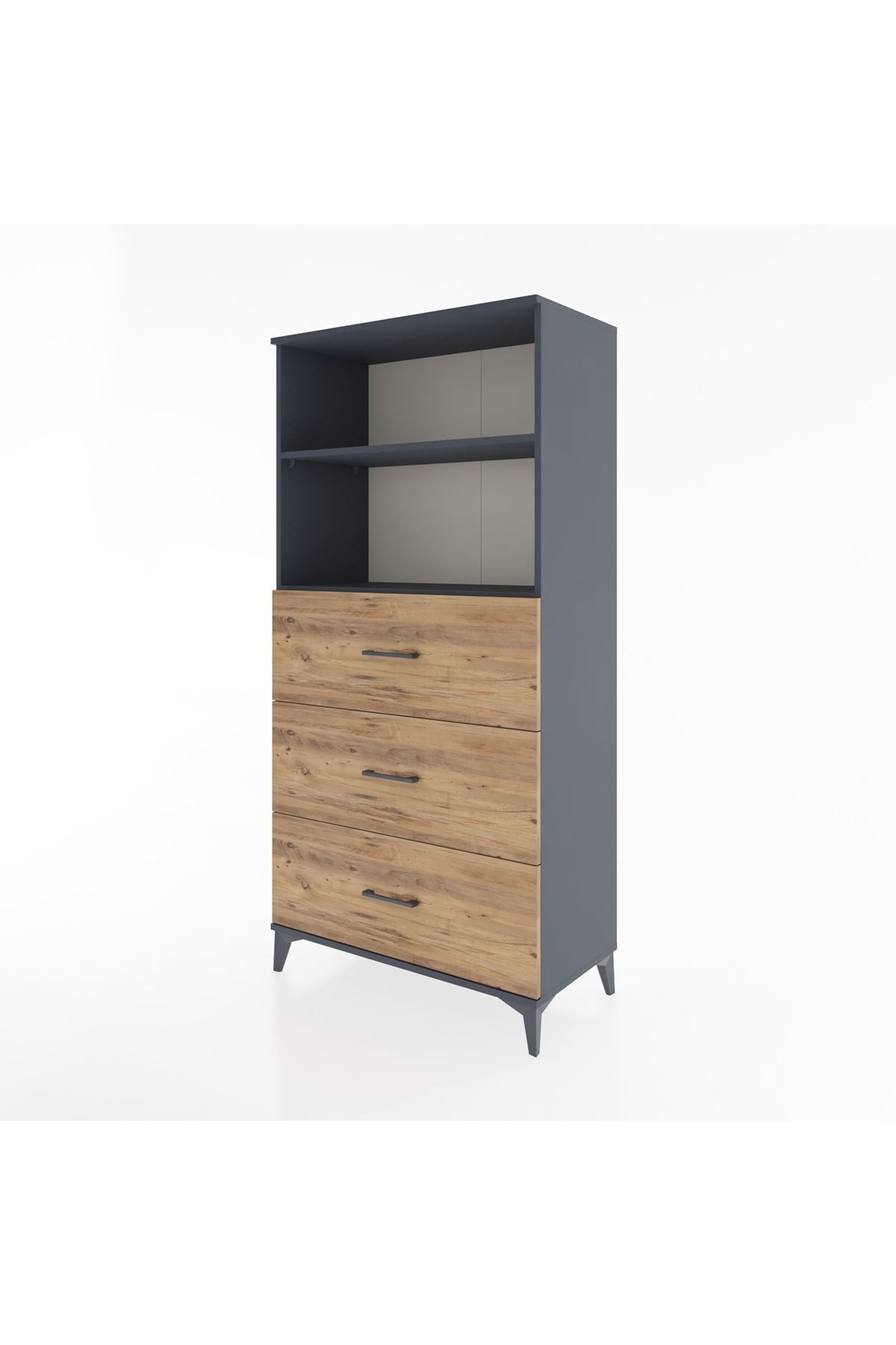 Hyperion Dolap 2 Raflı 3 Çekmeceli 88x44x182 Antrasit-Çam