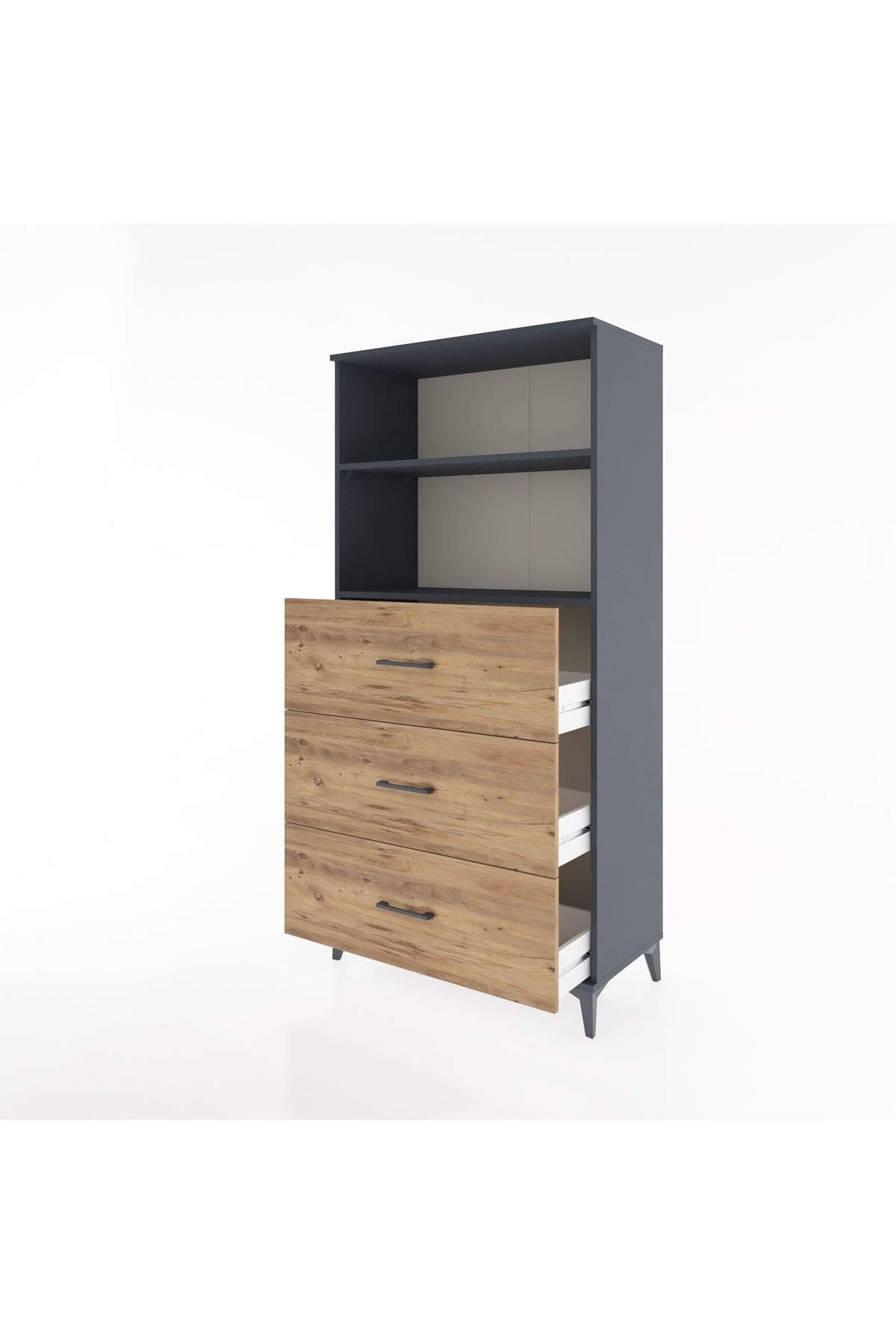 Hyperion Dolap 2 Raflı 3 Çekmeceli 88x44x182 Antrasit-Çam