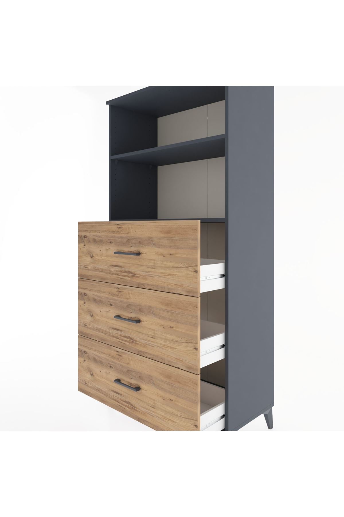 Hyperion Dolap 2 Raflı 3 Çekmeceli 88x44x182 Antrasit-Çam