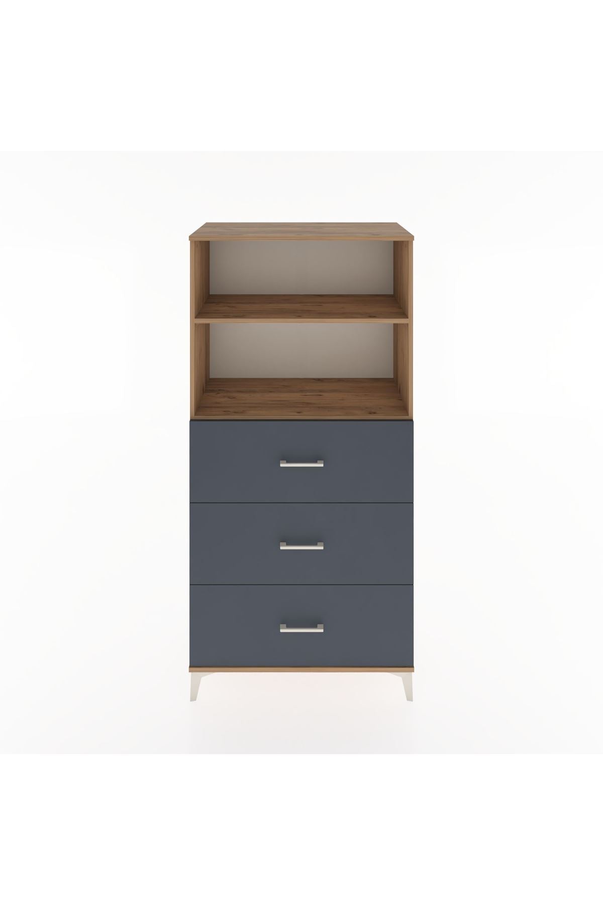 Hyperion Dolap 2 Raflı 3 Çekmeceli 88x44x182 Çam-Antrasit