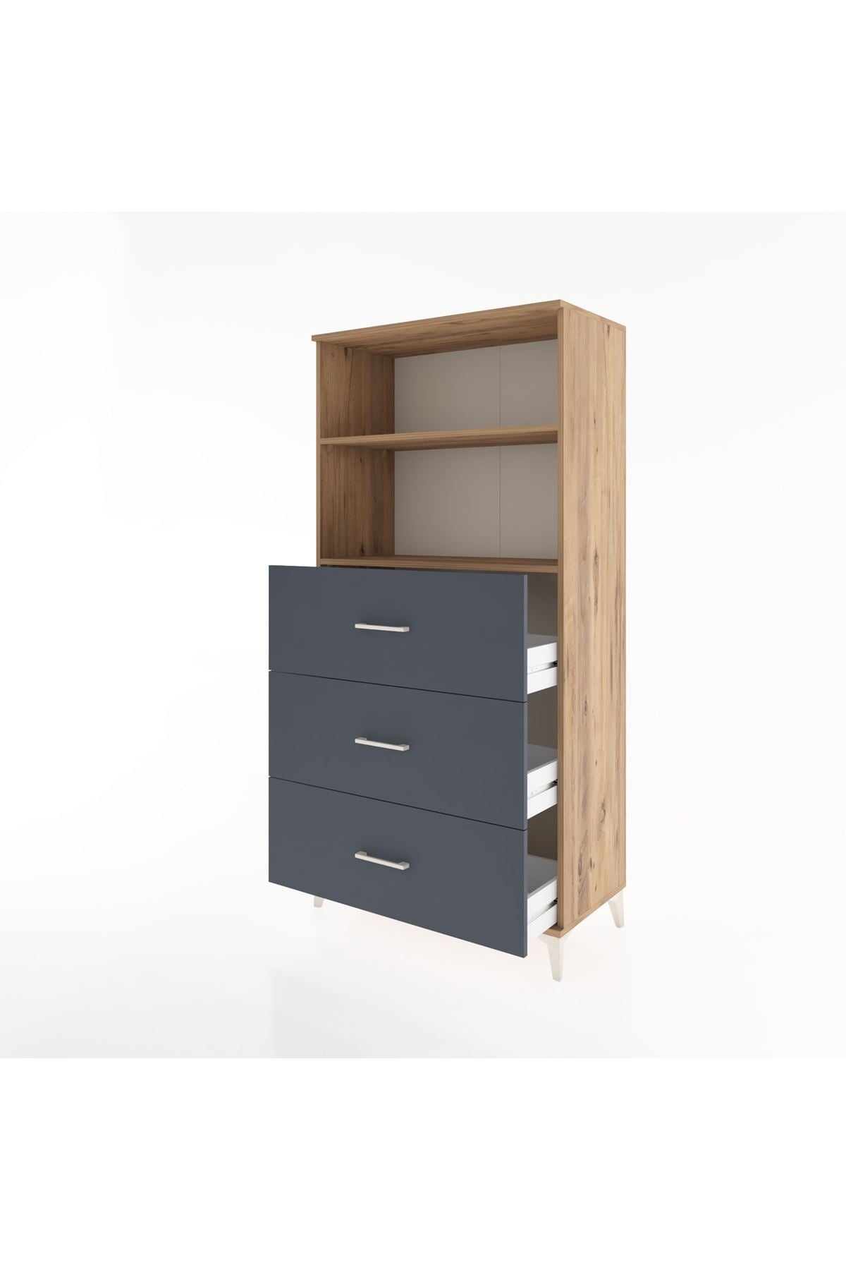 Hyperion Dolap 2 Raflı 3 Çekmeceli 88x44x182 Çam-Antrasit