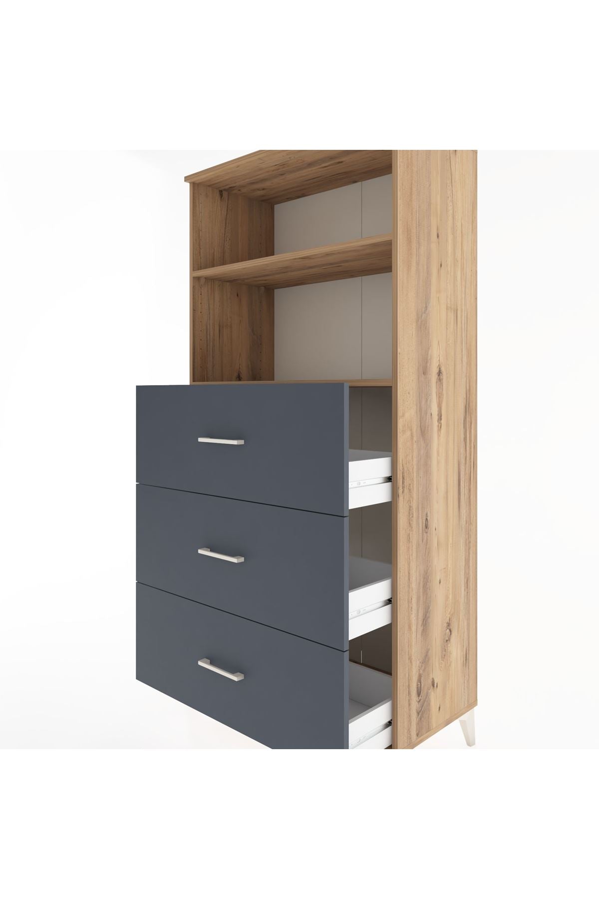 Hyperion Dolap 2 Raflı 3 Çekmeceli 88x44x182 Çam-Antrasit