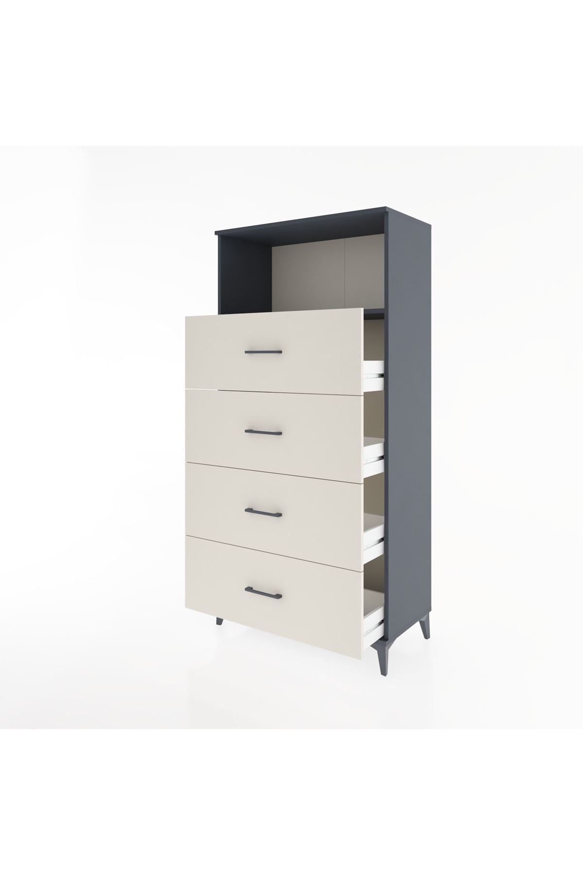 Hyperion Dolap Tek Raflı 4 Çekmeceli 88x44x182 - S57M053V4B