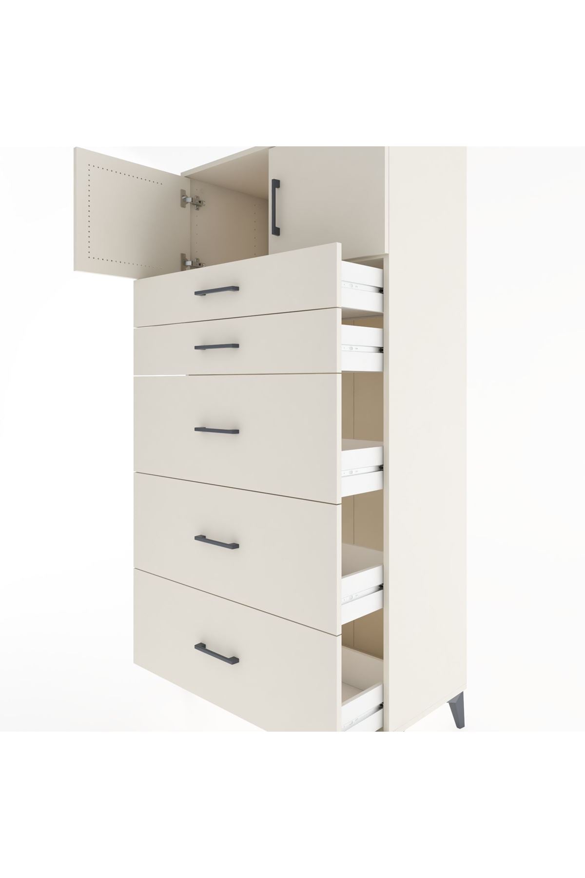 Hyperion Dolap Tek Raflı 5 Çekmeceli 2 Kapaklı 88x44x182 - S57M022V1B