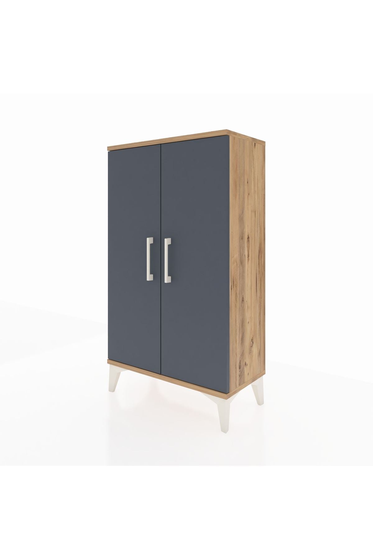 Arges Komodin 2 Raflı 2 Kapaklı 60x30x106 Çam-Antrasit