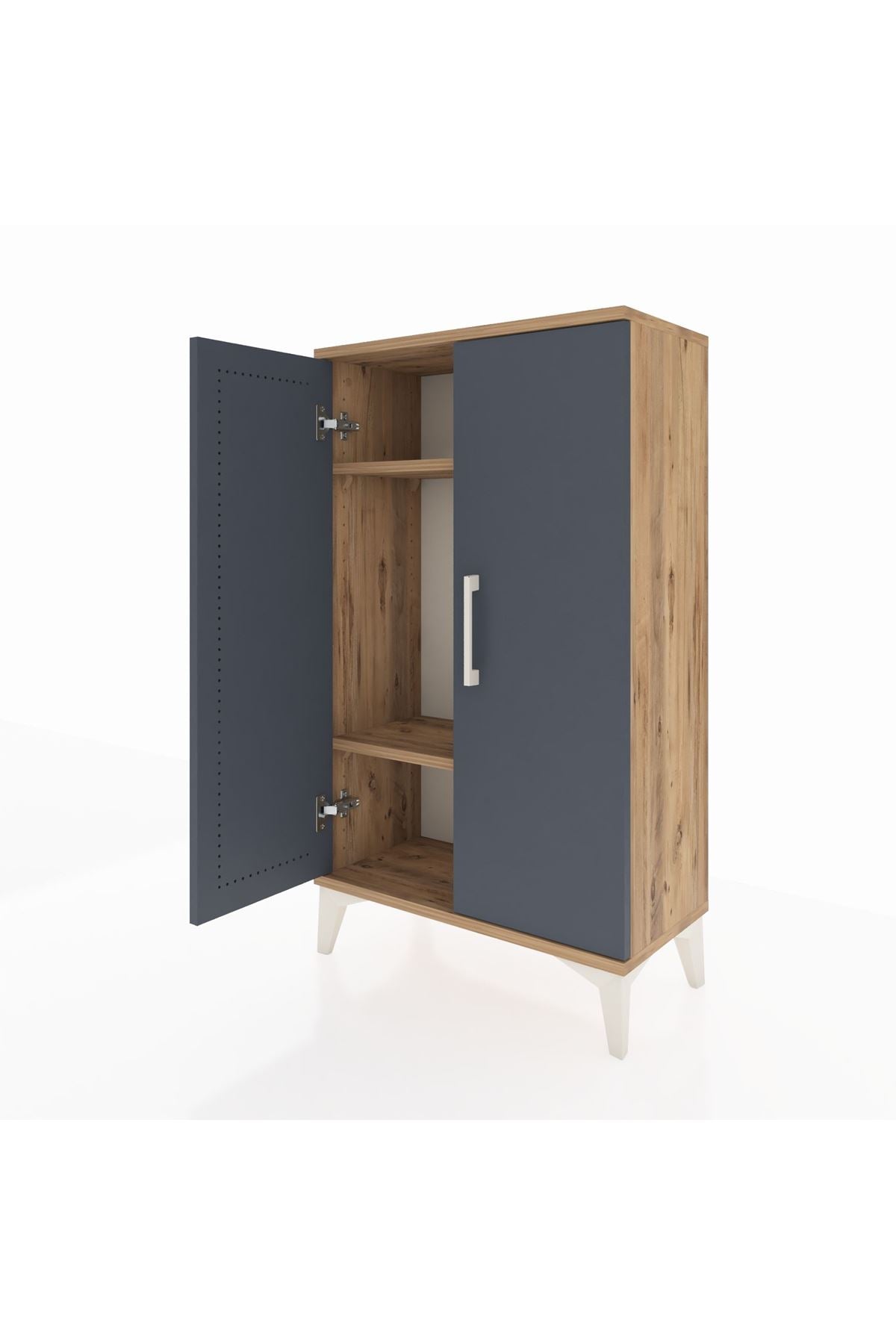 Arges Komodin 2 Raflı 2 Kapaklı 60x30x106 Çam-Antrasit