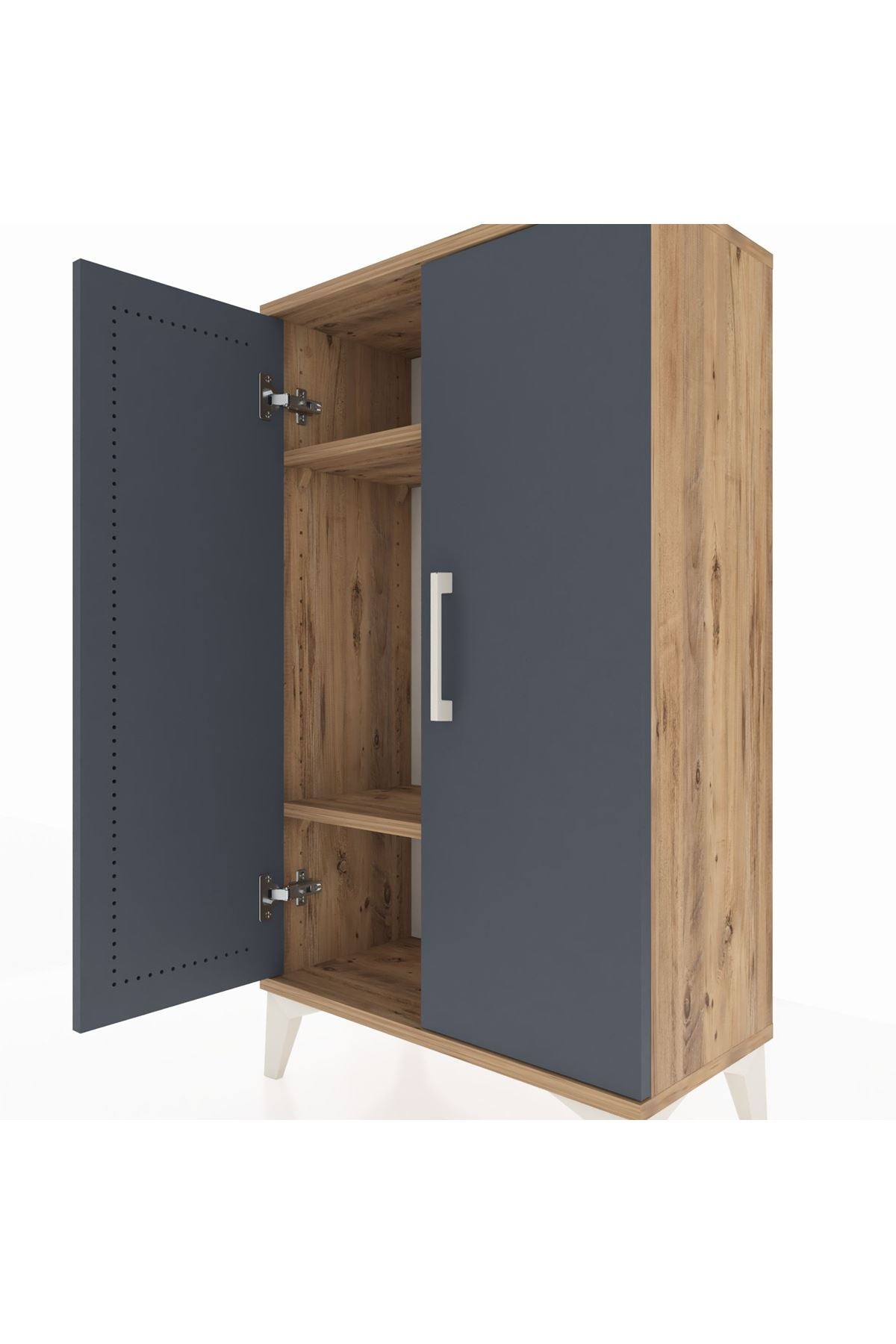 Arges Komodin 2 Raflı 2 Kapaklı 60x30x106 Çam-Antrasit