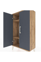 Arges Komodin 2 Raflı 2 Kapaklı 60x30x106 Çam-Antrasit