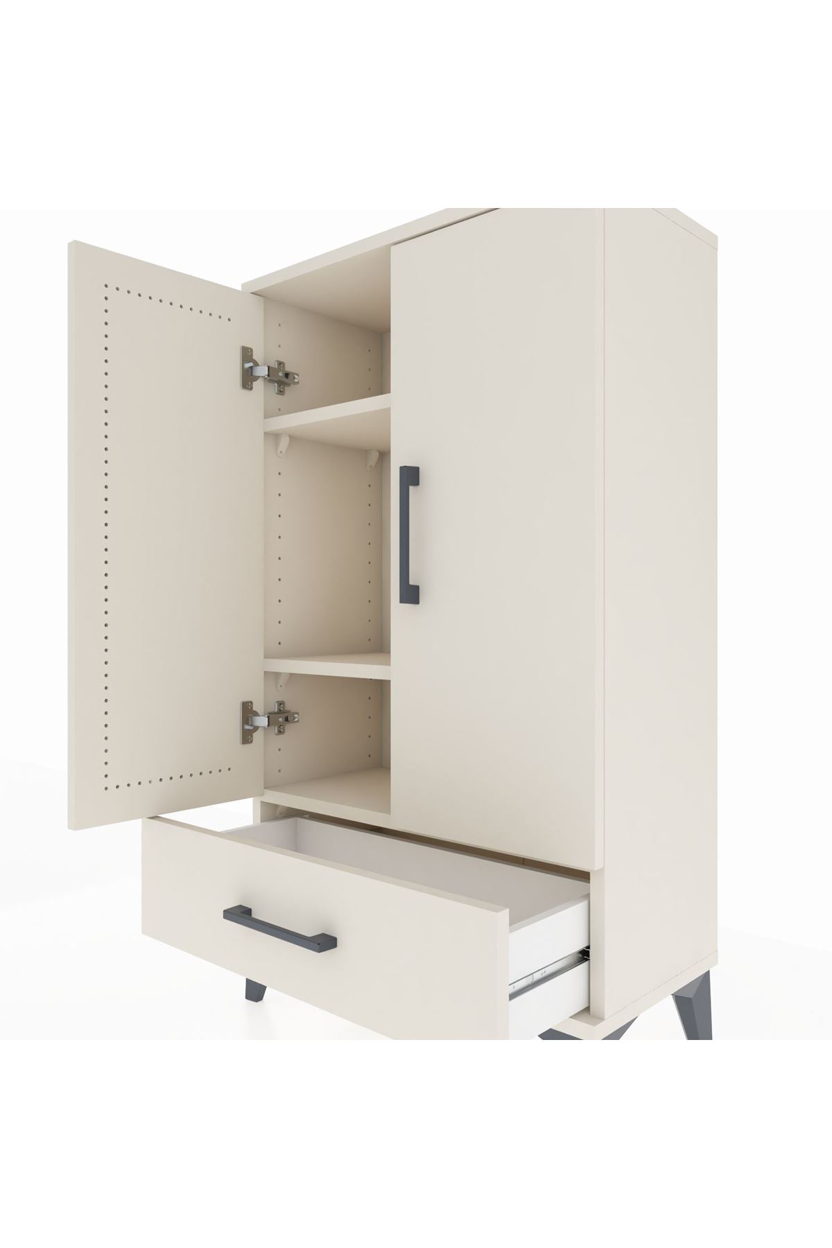 Arges Komodin 3 Raflı Tek Çekmeceli 2 Kapaklı 60x30x106 Aytaşı-Aytaşı