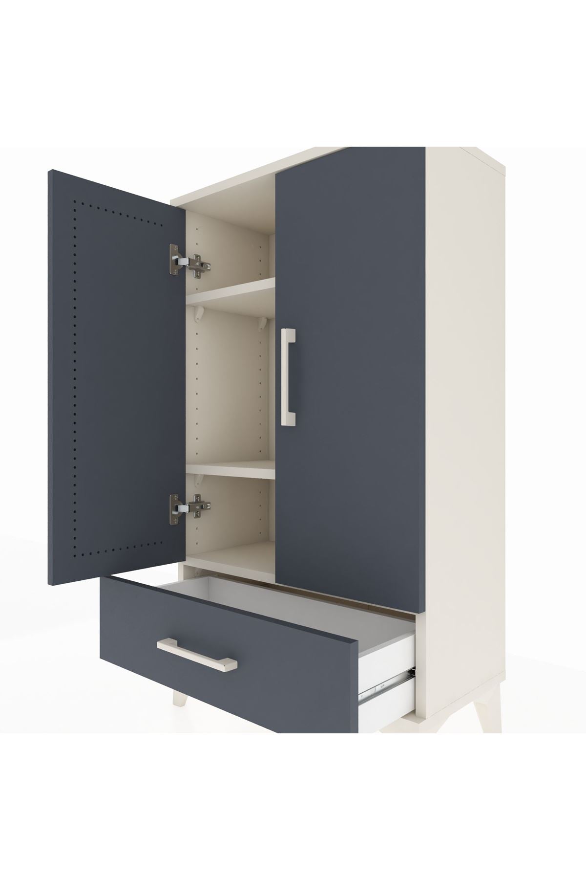 Arges Komodin 3 Raflı Tek Çekmeceli 2 Kapaklı 60x30x106 Aytaşı-Antrasit