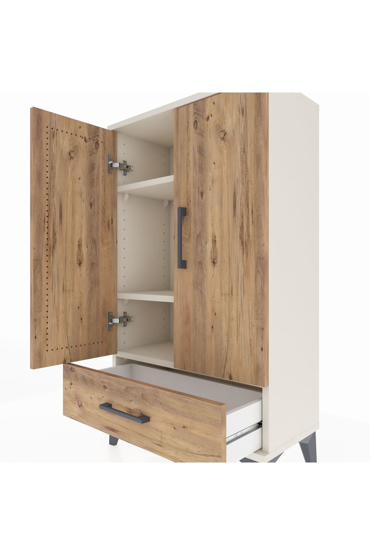 Arges Komodin 3 Raflı Tek Çekmeceli 2 Kapaklı 60x30x106 Aytaşı-Çam