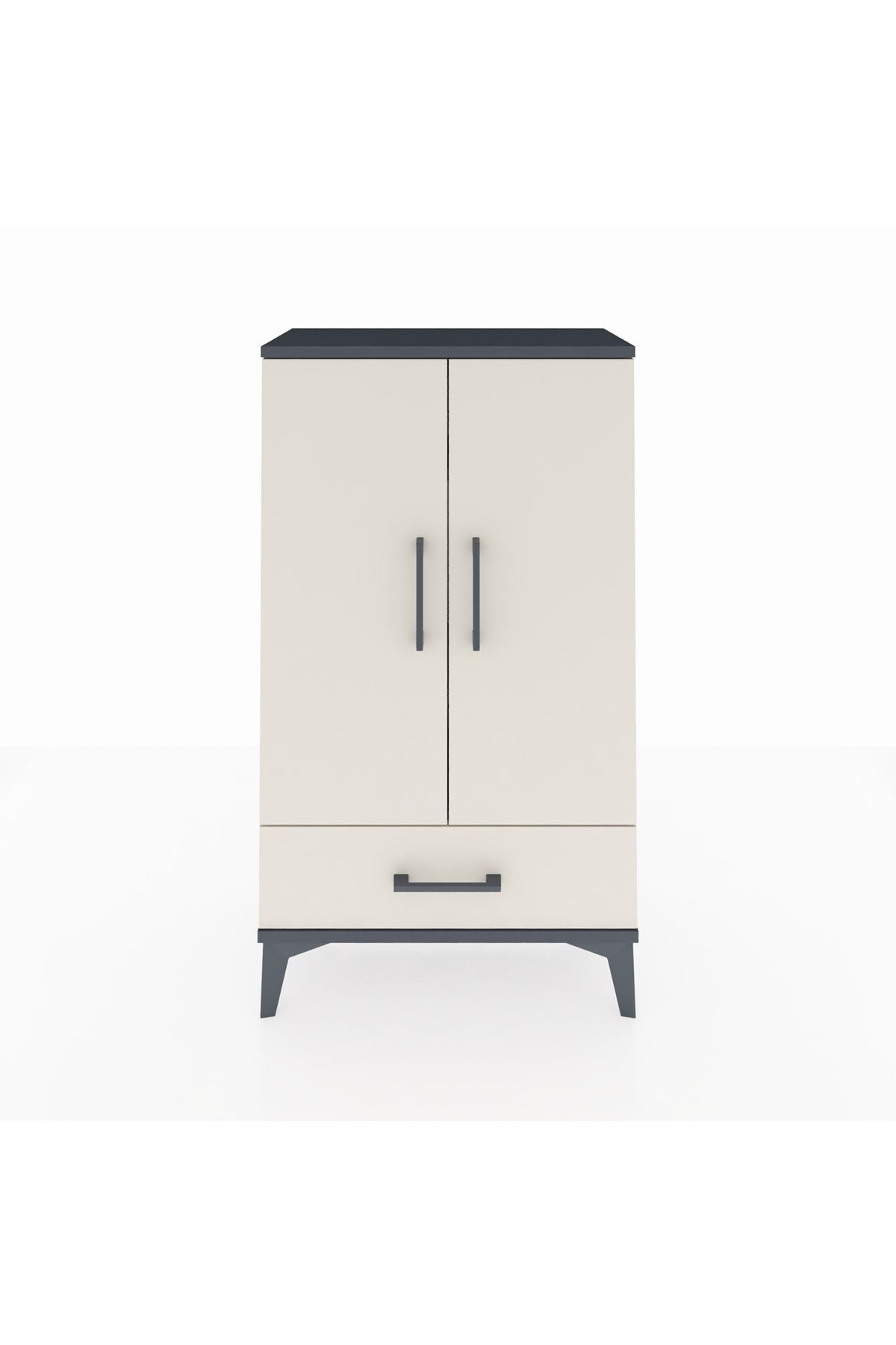 Arges Komodin 3 Raflı Tek Çekmeceli 2 Kapaklı 60x30x106 Antrasit-Aytaşı