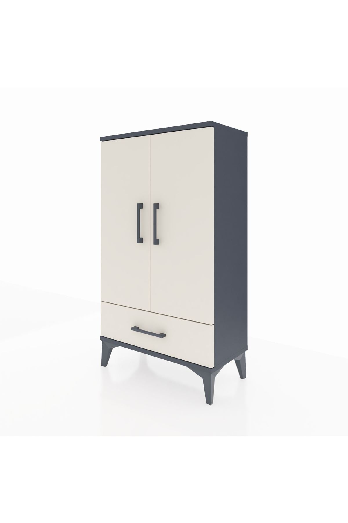 Arges Komodin 3 Raflı Tek Çekmeceli 2 Kapaklı 60x30x106 Antrasit-Aytaşı