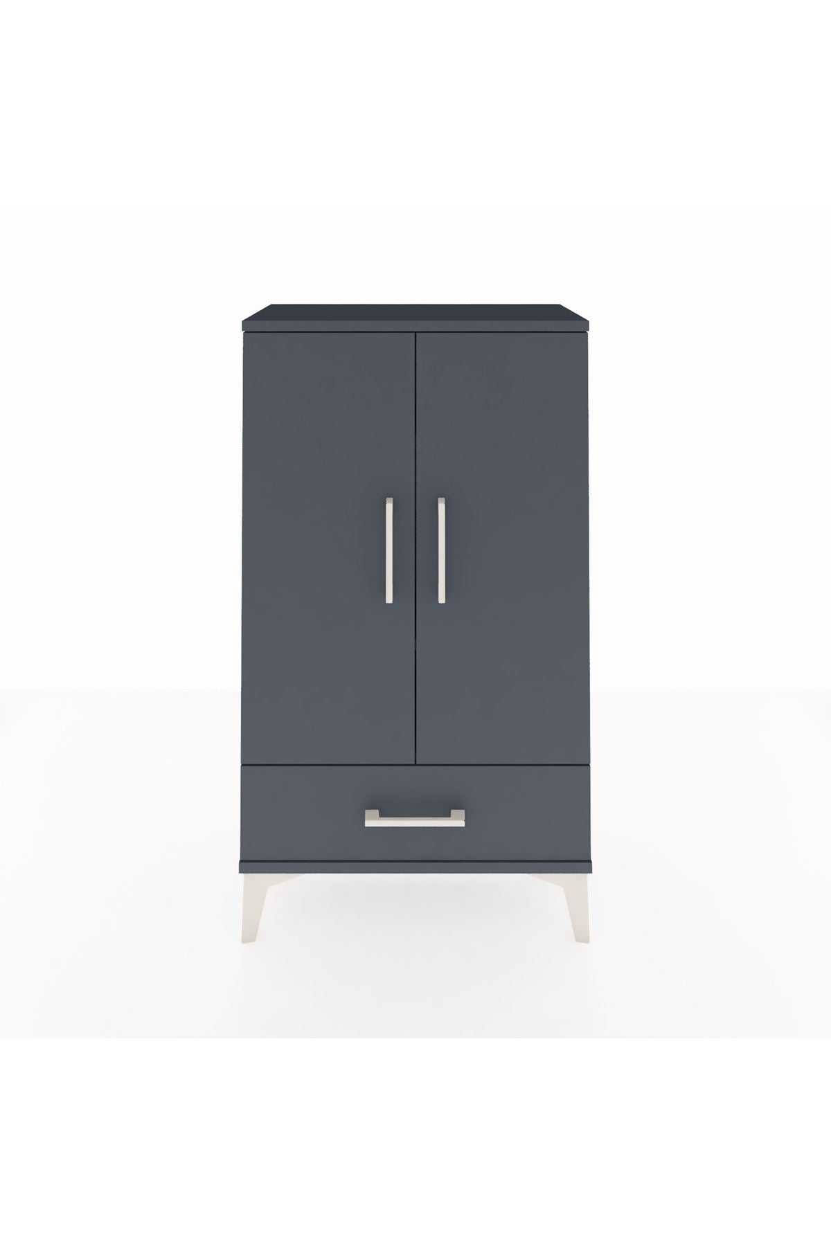 Arges Komodin 3 Raflı Tek Çekmeceli 2 Kapaklı 60x30x106 Antrasit-Antrasit