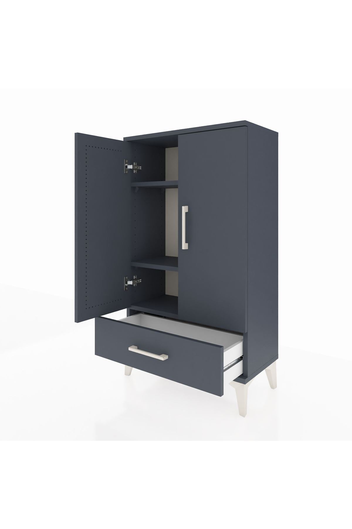 Arges Komodin 3 Raflı Tek Çekmeceli 2 Kapaklı 60x30x106 Antrasit-Antrasit