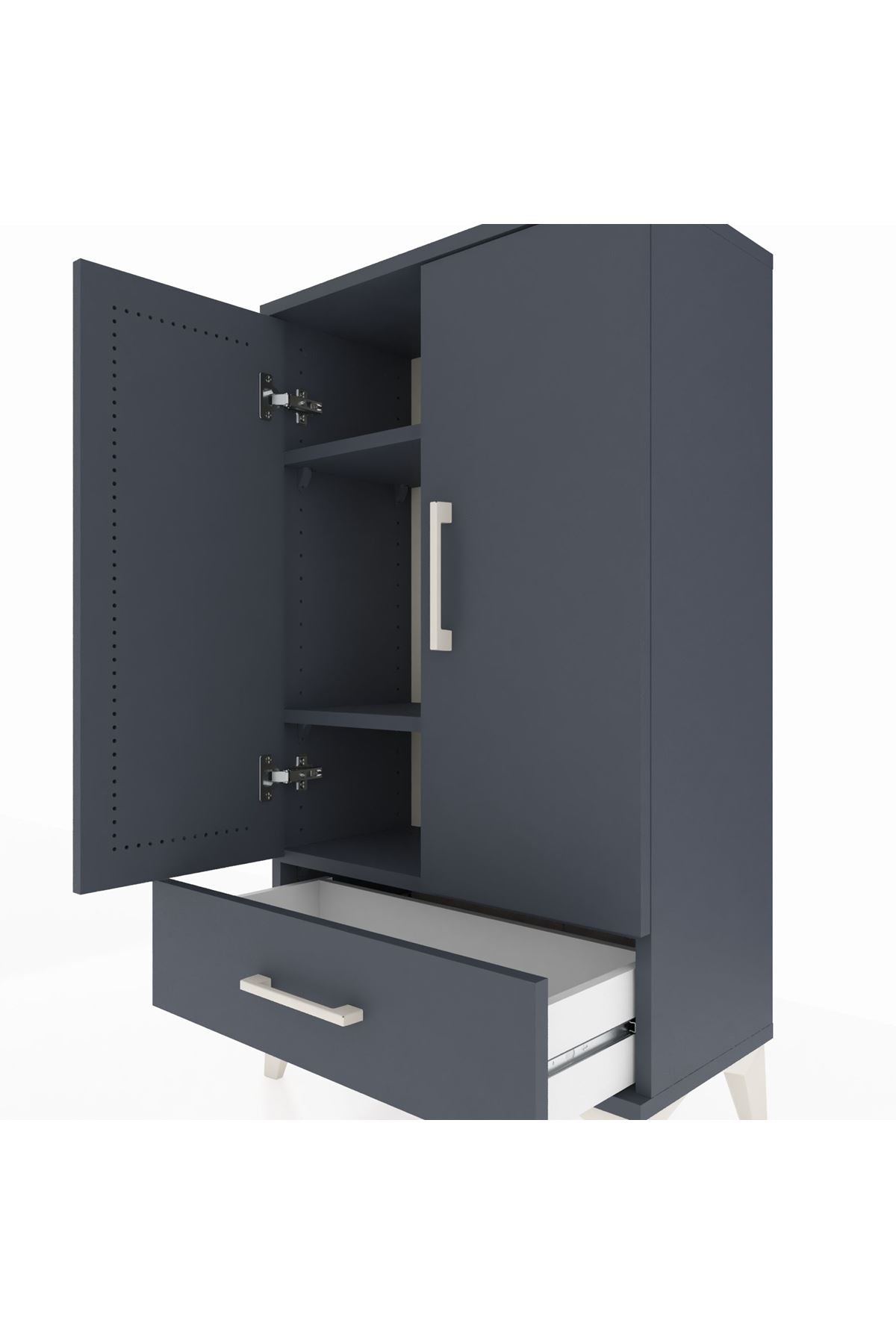 Arges Komodin 3 Raflı Tek Çekmeceli 2 Kapaklı 60x30x106 Antrasit-Antrasit