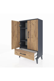 Arges Komodin 3 Raflı Tek Çekmeceli 2 Kapaklı 60x30x106 Antrasit-Çam