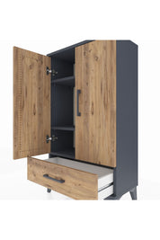 Arges Komodin 3 Raflı Tek Çekmeceli 2 Kapaklı 60x30x106 Antrasit-Çam