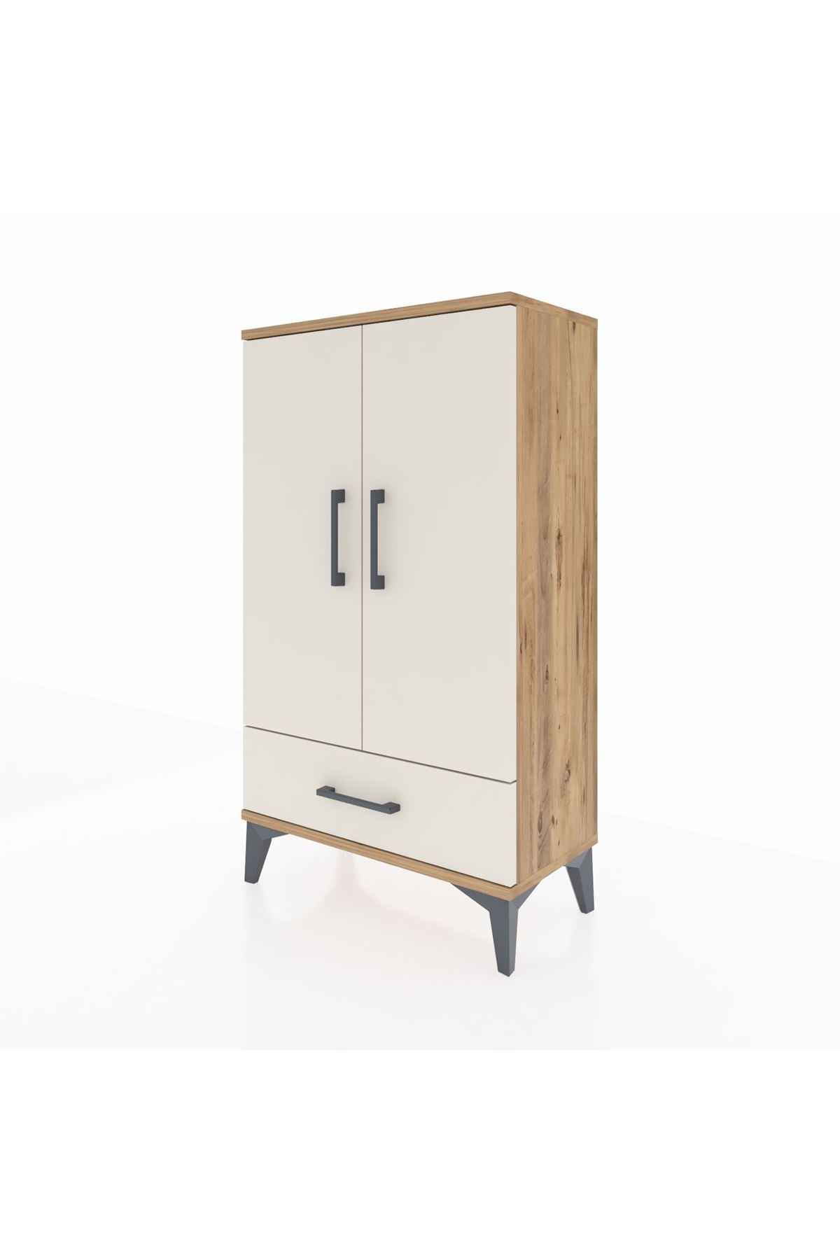 Arges Komodin 3 Raflı Tek Çekmeceli 2 Kapaklı 60x30x106 Çam-Aytaşı