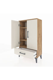 Arges Komodin 3 Raflı Tek Çekmeceli 2 Kapaklı 60x30x106 Çam-Aytaşı