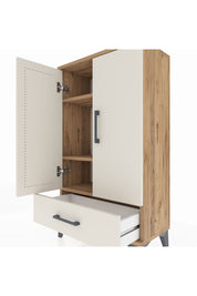 Arges Komodin 3 Raflı Tek Çekmeceli 2 Kapaklı 60x30x106 Çam-Aytaşı