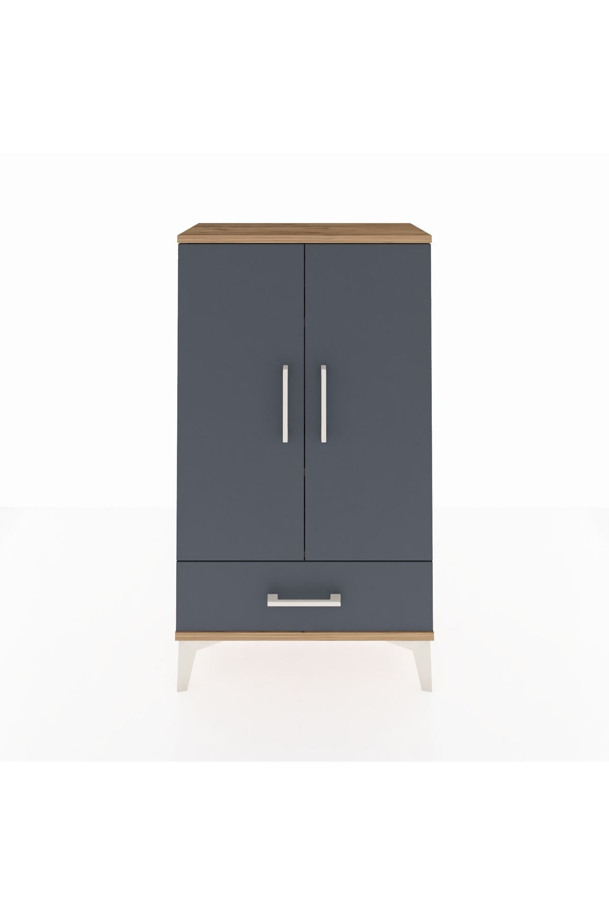 Arges Komodin 3 Raflı Tek Çekmeceli 2 Kapaklı 60x30x106 Çam-Antrasit