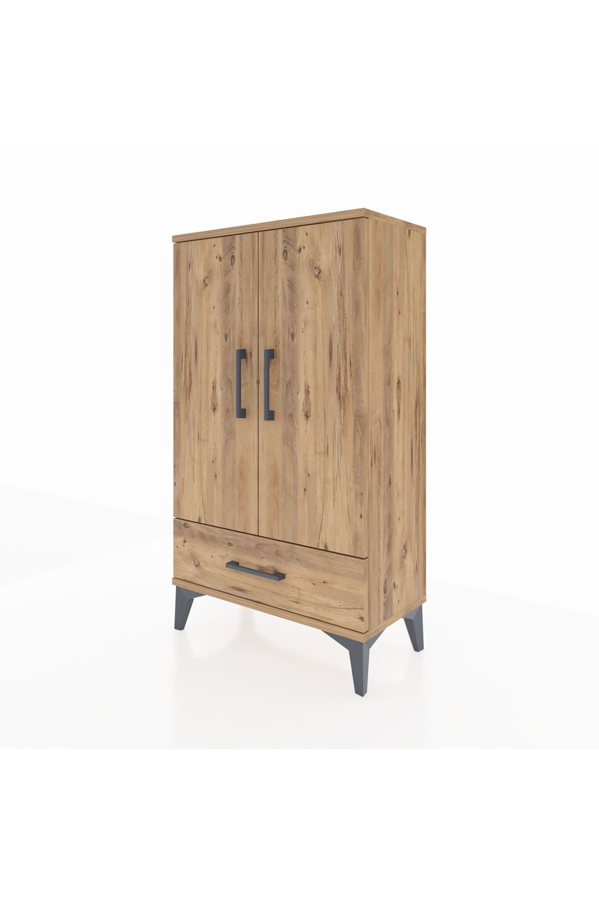 Arges Komodin 3 Raflı Tek Çekmeceli 2 Kapaklı 60x30x106 Çam-Çam