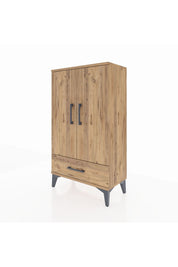 Arges Komodin 3 Raflı Tek Çekmeceli 2 Kapaklı 60x30x106 Çam-Çam