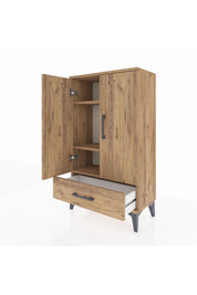 Arges Komodin 3 Raflı Tek Çekmeceli 2 Kapaklı 60x30x106 Çam-Çam